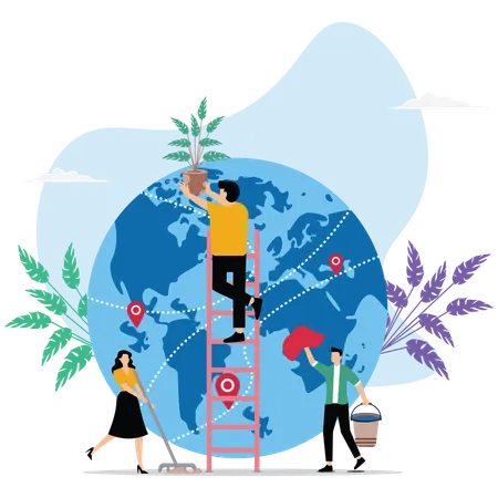 People take care about planet ecology  Illustration
