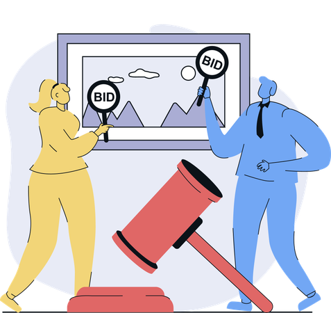 People takes part in online auction  Illustration