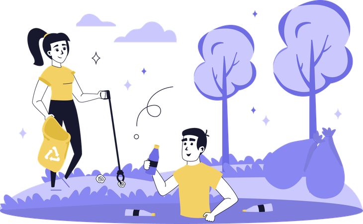 People taking away garbage from river  Illustration
