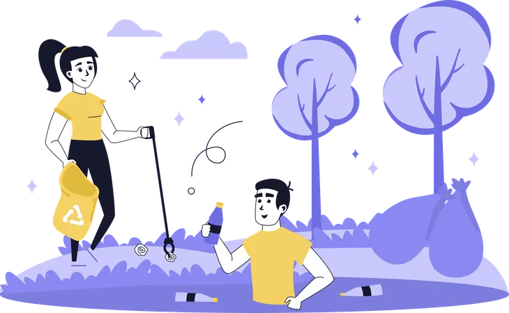 People taking away garbage from river  Illustration