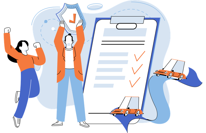 People taking car insurance policy  Illustration