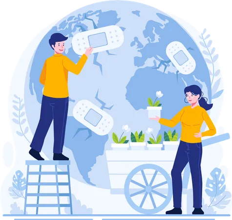 World Environment Day People Taking Care And Curing Of The Earth Save Our Planet Earth Day Concept Vector Illustration Illustration