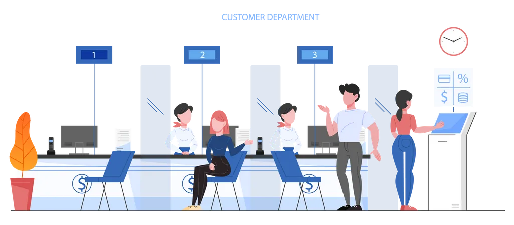 People taking credit at customer department  イラスト