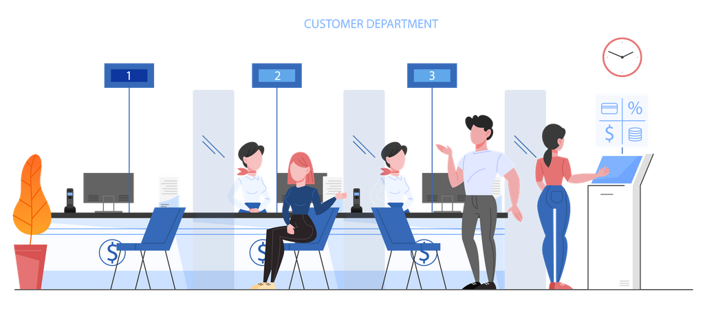 People taking credit at customer department  Illustration