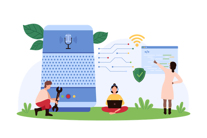 People taking help of voice assistant  Illustration