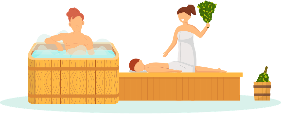 People taking hot steam sauna  Illustration