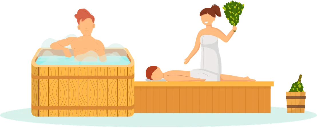 People taking hot steam sauna  Illustration