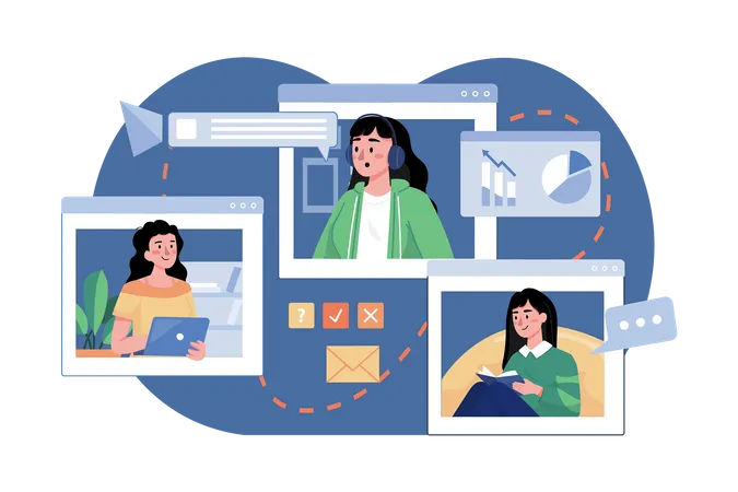 People Taking Knowledge By Video Call  Illustration