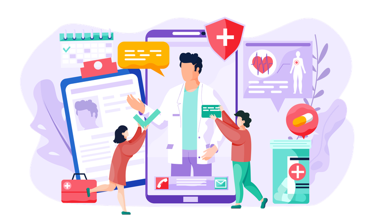 People taking online medicine lesson  Illustration