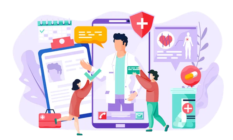 People taking online medicine lesson  Illustration