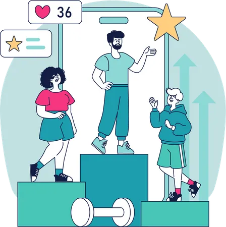 People taking part in fitness app  Illustration