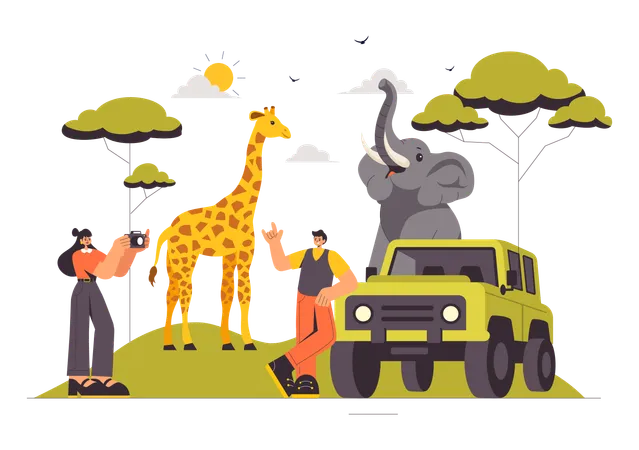 People taking photos in safari  Illustration