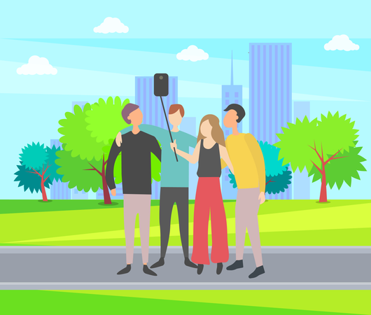 People taking selfie during vacation  Illustration