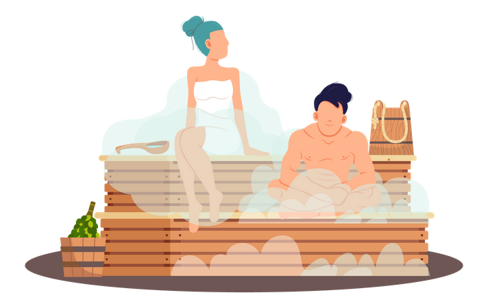 People taking steam bath together  Illustration