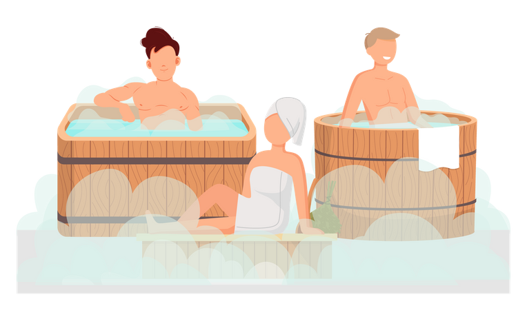 People taking steam bath together Illustration