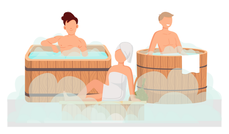 People taking steam bath together  Illustration