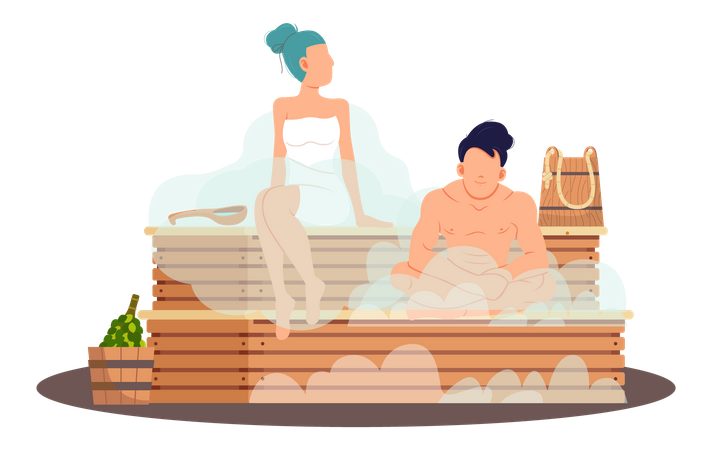 People taking steam bath together  Illustration