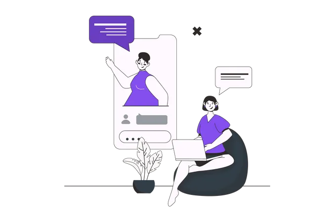 Online Video Call Web Concept With Character Scene In Flat Design People Talk In Video Programm Discussing Work Tasks At Virtual Conference Vector Illustration For Social Media Marketing Material Illustration