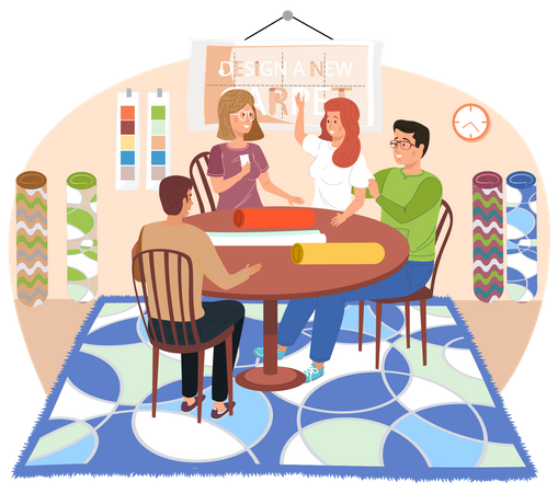 People talk to an interior designer discussing home improvement Illustration