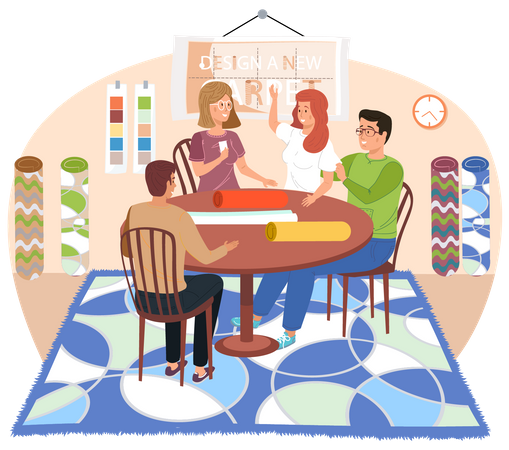 People talk to an interior designer discussing home improvement  Illustration