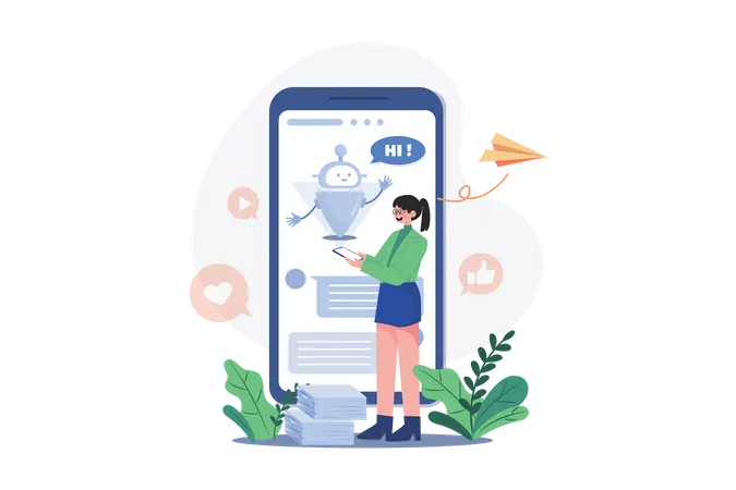 People Talk With Chatbot Robots In Smartphone App Illustration