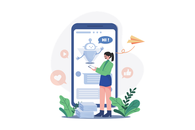 People talk with chatbot robots in smartphone app  Illustration