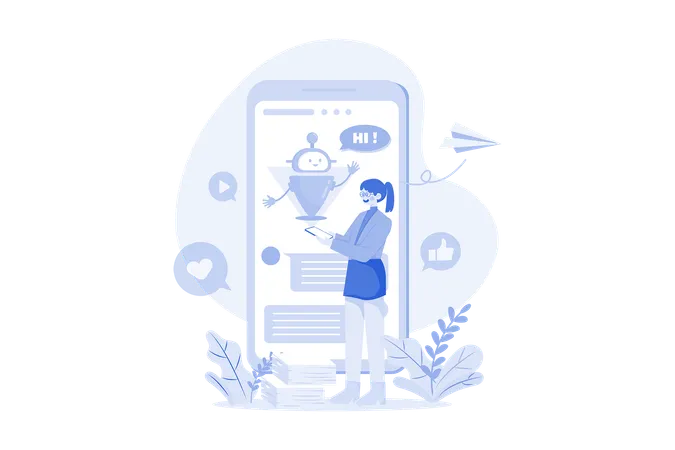 People talk with chatbot robots in smartphone app  Illustration