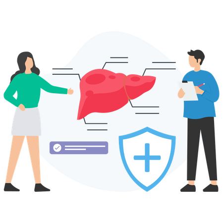 People talking about human liver report  Illustration