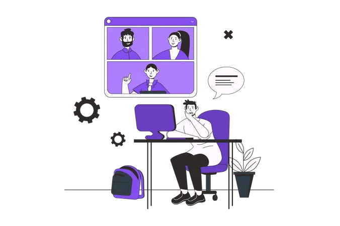 People talking and discuss tasks via video call  Illustration