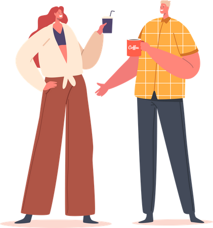 People Talking And Drinking Coffee  Illustration