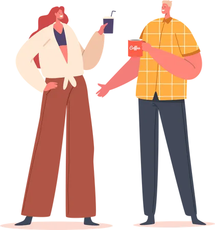 People Talking And Drinking Coffee  Illustration