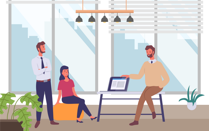 People talking and working in office  Illustration