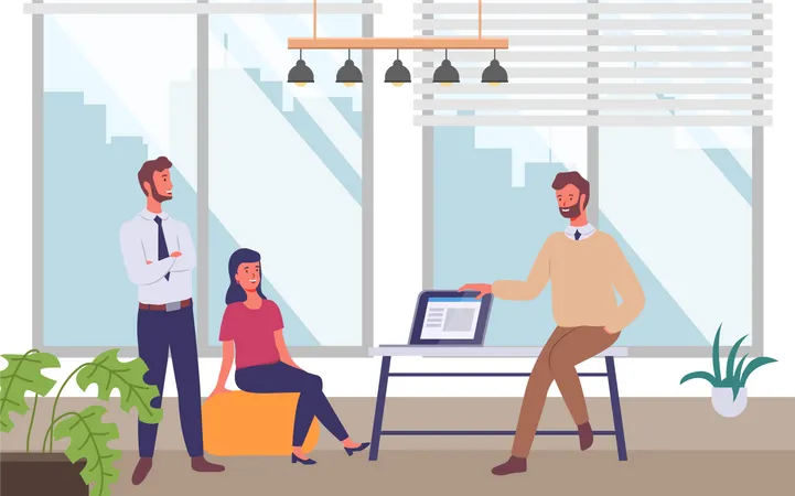 People talking and working in office  Illustration