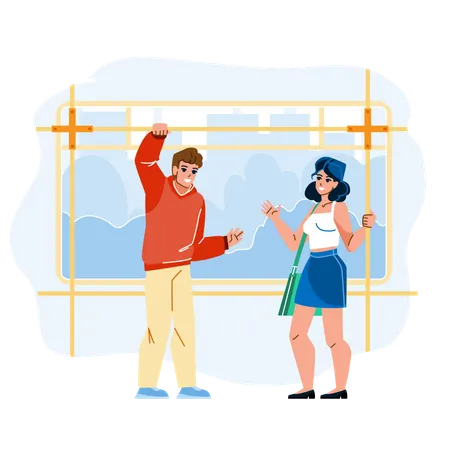 People talking each other on bus  Illustration