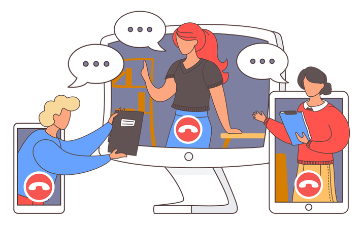 People talking having Online Video conference  Illustration