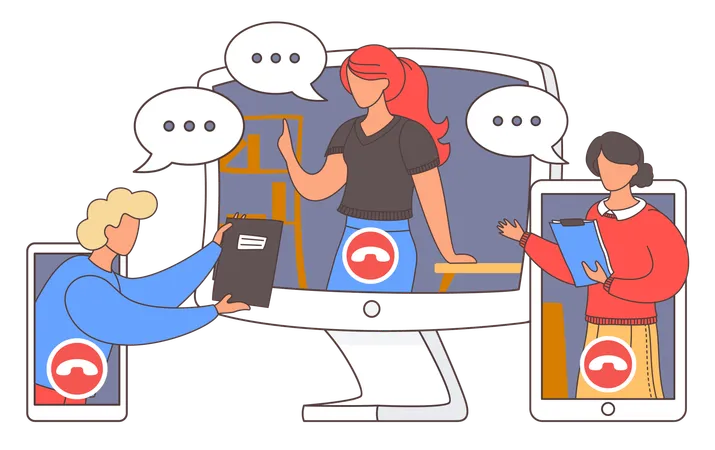 People talking having Online Video conference  Illustration