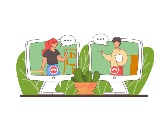 People talking having Online Video conference  Illustration