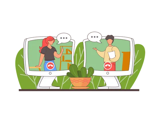 People talking having Online Video conference  Illustration