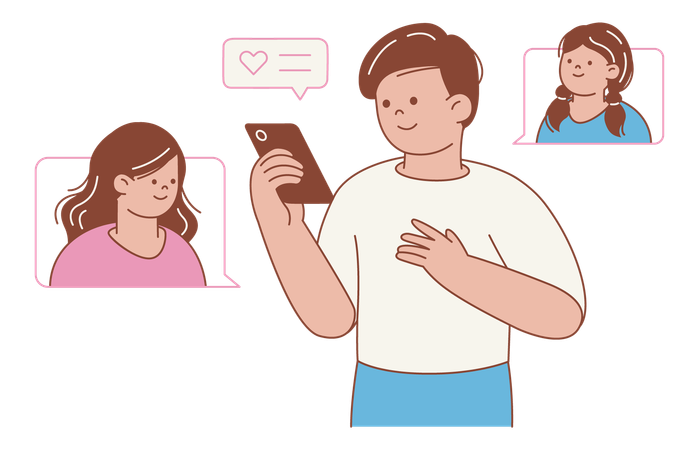 People Talking on Dating App  Illustration