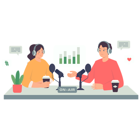 People talking on marketing podcast  Illustration