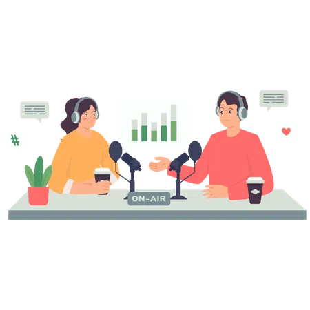People talking on marketing podcast  Illustration