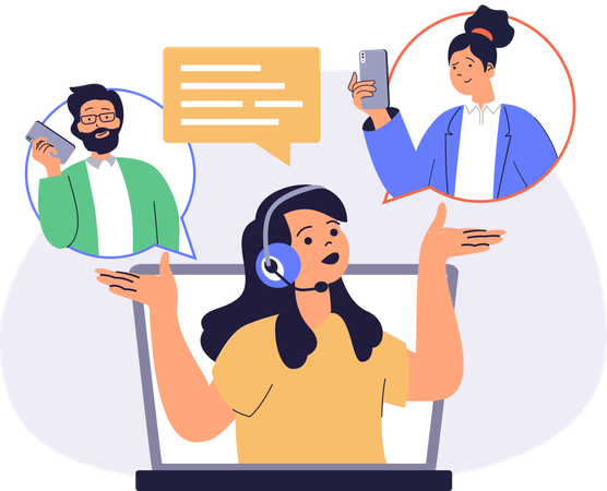 People talking to customer care member  Illustration