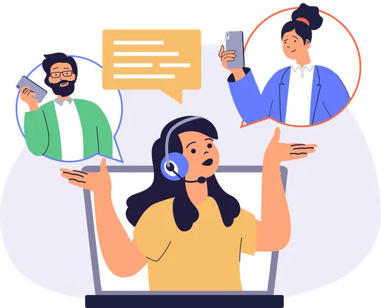 People talking to customer care member  Illustration