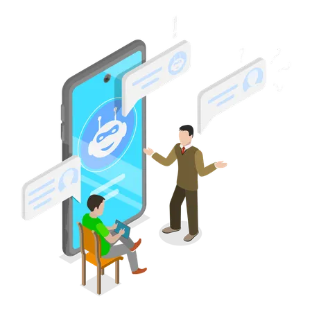 People talking to online chatbot assistance  Illustration