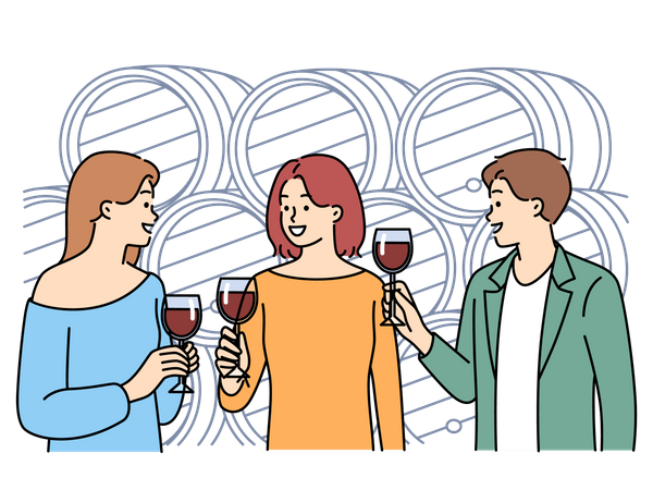 People tasting wine at wine factory  Illustration