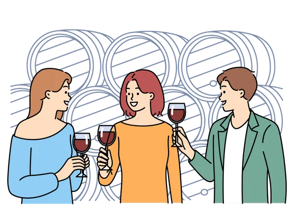 People tasting wine at wine factory  Illustration