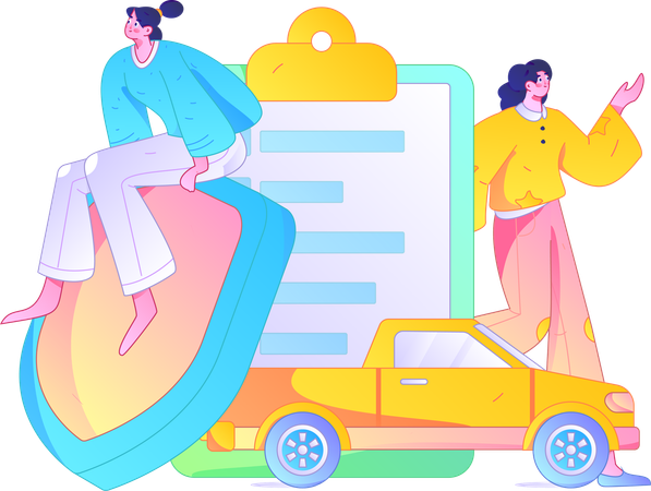 自動車保険について語る人々  イラスト