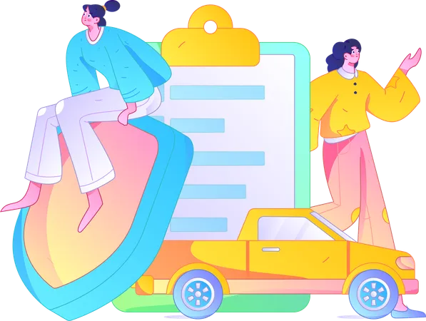 自動車保険について語る人々  イラスト