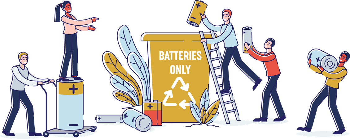 People Throw Batteries Into Garbage Container  Illustration