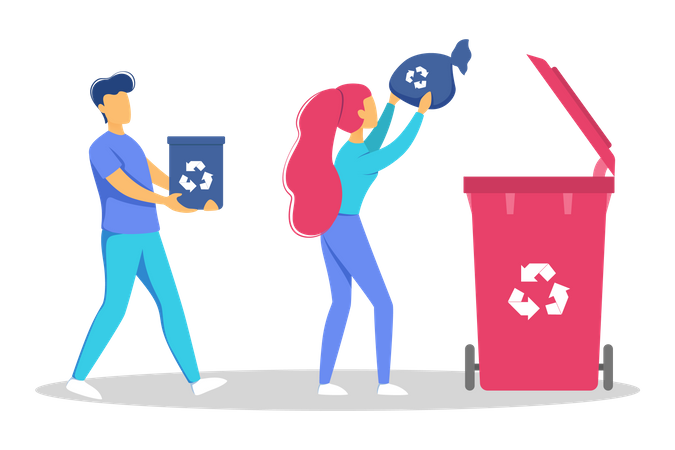People throw waste for recycling Illustration